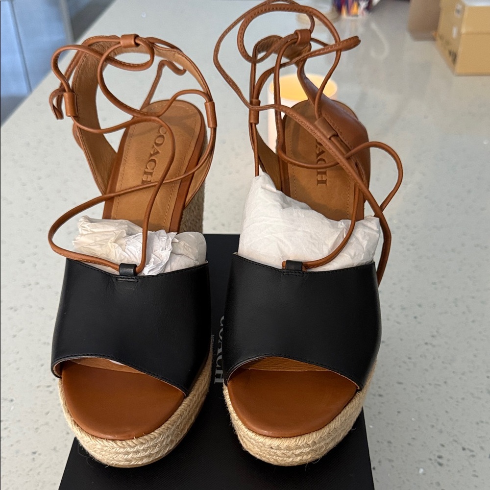 Coach Black and Brown Espadrille Wedges